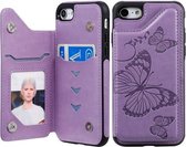 Voor iPhone 7 & 8 Butterfly Embossing Pattern Schokbestendige beschermhoes met houder & kaartsleuven & fotolijst (paars)