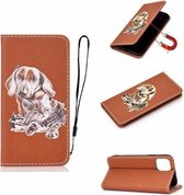 Voor iPhone 12 mini Pure Color Painting Horizontale Flip Leather Case met Card Slot & Holder (Dog)