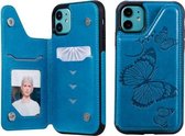 Voor iPhone 11 Pro Butterfly Embossing Pattern Schokbestendige beschermhoes met houder & kaartsleuven en fotolijst (blauw)