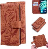 Voor UMIDIGI A9 Pro Tiger Embossing Pattern Horizontale flip lederen tas met houder & kaartsleuven en portemonnee (bruin)