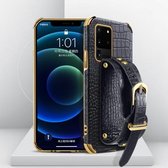 Gegalvaniseerde TPU-lederen tas met krokodillenpatroon met polsband voor Samsung Galaxy S20 Ultra (zwart)