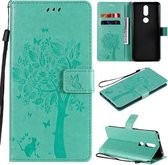 Voor Nokia 2.4 Tree & Cat Pattern Pressed Printing Horizontale Flip PU lederen tas met houder & kaartsleuven & portemonnee & lanyard (groen)