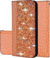 Voor Galaxy A30s / A50s Krokodiltextuur Glitterpoeder Horizontale flip lederen tas met kaartsleuven en houder (oranje)
