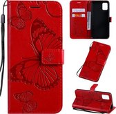 Voor Galaxy A51 Pressed Printing Butterfly Pattern Horizontale Flip PU lederen tas met houder & kaartsleuven & portemonnee & lanyard (rood)