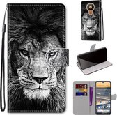 Voor Nokia 5.3 Gekleurde Tekening Cross Textuur Horizontale Flip PU Lederen Case met Houder & Kaartsleuven & Portemonnee & Lanyard (Zwart Wit Leeuwenkop)