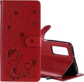 Voor Huawei P Smart 2021 Cat Bee Embossing Patroon Schokbestendig Horizontaal Flip Leren Hoesje met Houder & Kaartsleuven & Portemonnee (Rood)