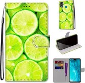 Voor Huawei Honor 9X Lite Gekleurde Tekening Cross Textuur Horizontale Flip PU Lederen Case met Houder & Kaartsleuven & Portemonnee & Lanyard (Groene Citroen)