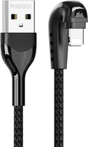 REMAX RC-177i Heymanba II 2.1A USB naar 8-pins 180 graden elleboog Zinklegering gevlochten gaming-datakabel, kabellengte: 1m (zwart)