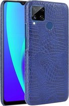 Voor Oppo Realme C15 schokbestendige krokodiltextuur pc + PU-hoes (blauw)