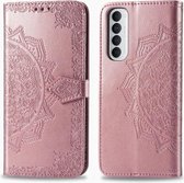 Voor OPPO Reno 4 Pro 4G Mandala Bloem Reliëf Horizontale Flip Leren Case met Beugel / Kaartsleuf / Portemonnee / Lanyard (Rose Goud)