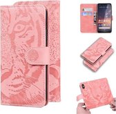 Voor Nokia 3.2 Tiger Embossing Pattern Horizontale Flip Leather Case met houder & kaartsleuven & portemonnee (roze)