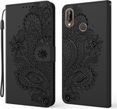 Voor Huawei P20 lite / Nova 3e Pauw Reliëfpatroon Horizontale Flip Leren Case met Houder & Kaartsleuven & Portemonnee & Lanyard (Zwart)