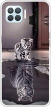 Voor OPPO F17 / A73 (2020) / Reno4 F Gekleurde tekening Clear TPU Cover Beschermhoesjes (Reflectie Cat Tiger)