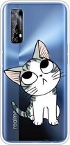 Voor OPPO Realme 7 Gekleurde tekening Clear TPU Cover Beschermhoesjes (Tilted Head Cat)