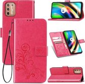 Voor Motorola Moto G9 Plus vierbladige sluiting reliëf gesp mobiele telefoon bescherming lederen tas met lanyard & kaartsleuf & portemonnee & beugel functie (magenta)