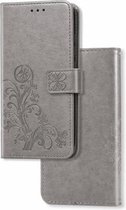 Voor Galaxy A51 Lucky Clover Pressed Flowers Pattern Leather Case met houder & kaartsleuven & portemonnee & draagriem (grijs)