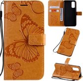 Voor Galaxy S20 Pressed Printing Butterfly Pattern Horizontale Flip PU lederen tas met houder & kaartsleuven & portemonnee & lanyard (geel)