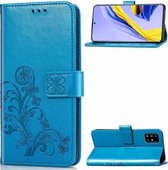 Voor Galaxy A71 Lucky Clover Pressed Flowers Pattern Leather Case met houder & kaartsleuven & portemonnee & draagriem (blauw)