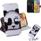 Voor Galaxy A90 5G Gekleurde tekening patroon Horizontale Flip PU lederen tas met houder & kaartsleuven & portemonnee (Panda)