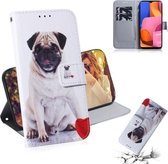 Voor Galaxy A20S Gekleurd tekeningpatroon Horizontaal Flip PU-lederen tas met houder & kaartsleuven en portemonnee (pug)