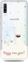 Voor Galaxy A70 Trendy schattig kerstpatroon doorzichtig TPU beschermhoes (drie konijnen)
