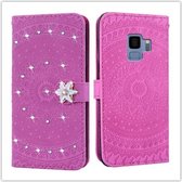 Voor Galaxy S9 Geperst Afdrukken Plakken Boorpatroon Horizontaal Flip PU-lederen Case met Houder & Kaartsleuven & Portemonnee & & Lanyard (Violet)