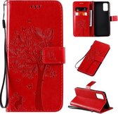 Voor Galaxy S20 + Tree & Cat Pattern Pressed Printing Horizontale Flip PU lederen tas met houder & kaartsleuven & portemonnee & lanyard (rood)