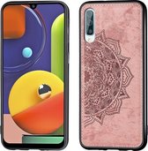 Voor Galaxy A50s, reliëf Mandala-patroon pc + TPU + stoffen telefoonhoes, met draagkoord en magnetisch (roségoud)