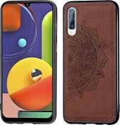 Voor Galaxy A50s, reliëf Mandala-patroon pc + TPU + stoffen telefoonhoes, met draagkoord en magnetisch (bruin)