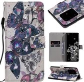 Voor Galaxy S20 Ultra 3D schilderij horizontale flip lederen tas met houder & kaartsleuf & lanyard (zwarte vlinders)