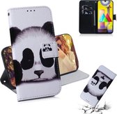 Voor Galaxy M31 Gekleurde tekening Horizontale flip lederen tas met houder & kaartsleuf & portemonnee (Panda)