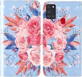 Voor Samsung Galaxy A31 3D schilderij Gekleurd tekeningpatroon Horizontaal Flip TPU + PU lederen tas met houder & kaartsleuven & portemonnee & lanyard (gekleurde bloemen)