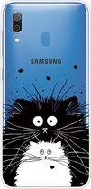 Voor Samsung Galaxy A40 gekleurd tekeningpatroon zeer transparant TPU beschermhoes (zwart-witte rat)