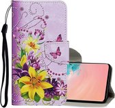 Voor Samsung Galaxy S10 Gekleurde Tekening Patroon Horizontale Flip Leren Case met Houder & Kaartsleuven & Portemonnee & Lanyard (Gele Bloem Vlinder)