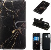 Gekleurde tekening marmer patroon horizontale flip PU lederen tas met houder & kaartsleuven & portemonnee voor Galaxy M30 (zwart goud)