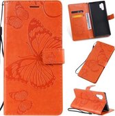 Geperst afdrukken Vlinderpatroon Horizontale flip PU lederen tas met houder & kaartsleuven & portemonnee & draagkoord voor Galaxy Note 10+ / 10 Pro (oranje)