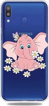 Voor Galaxy A40 3D-patroon afdrukken Extreem transparante TPU-telefoonhoes (Pink Weevil)