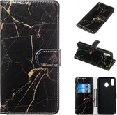 Gekleurde tekening marmer patroon horizontale flip PU lederen tas met houder & kaartsleuven & portemonnee voor Galaxy M20 (zwart goud)