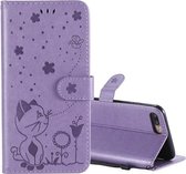 Voor iPhone 8 Plus / 7 Plus Cat Bee Embossing Pattern Schokbestendige horizontale flip lederen tas met houder & kaartsleuven & portemonnee (paars)