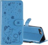 Voor iPhone 8 Plus / 7 Plus Cat Bee Embossing Pattern Schokbestendige horizontale flip lederen tas met houder & kaartsleuven & portemonnee (blauw)