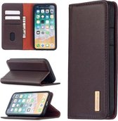 Voor iPhone XS / X 2 in 1 afneembare magnetische horizontale flip lederen tas met houder & kaartsleuven en portemonnee (donkerbruin)