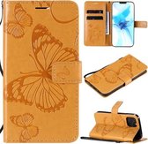 Voor iPhone 12/12 Pro 3D vlinder reliëf patroon horizontale flip lederen tas met houder & kaartsleuf & portemonnee & lanyard (geel)