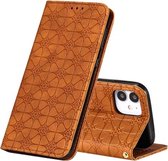 Voor iPhone 12 mini Lucky Flowers Embossing Pattern Magnetische horizontale flip lederen tas met houder en kaartsleuven (geelbruin)