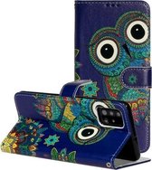 Voor Galaxy A71 Olie Reliëf Gekleurd Tekening Patroon Horizontaal Flip PU Lederen Case met Houder & Kaartsleuven & Portemonnee (Blauwe Uil)