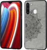 Voor Galaxy A21 Mandala in reliëf gemaakte stoffen hoes PC + TPU mobiele telefoonhoes met magnetische functie en draagriem (grijs)