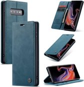 CaseMe-013 Multifunctionele Retro Frosted Horizontale Flip Leren Case voor Galaxy S10 Plus, met Kaartsleuf & Houder & Portemonnee (Blauw)