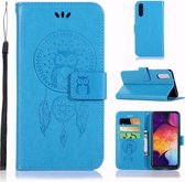 Windgong Uil Embossing Patroon Horizontale Flip Leren Case voor Galaxy A50, met houder & kaartsleuven & portemonnee (blauw)