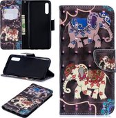 3D Gekleurde Tekening Patroon Horizontale Leren Flip Case voor Galaxy A70, met Houder & Kaartsleuven & Portemonnee (Twee Olifanten)