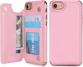 Voor iPhone 6 / 6s / 7/8 POLA TPU + pc-beplating Volledige dekking beschermhoes met houder & kaartsleuven en fotolijst (roze)
