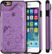 Voor iPhone 6 Cat Bee Embossing Pattern Schokbestendige beschermhoes met kaartsleuven en fotolijst (paars)